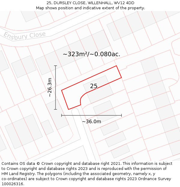 25, DURSLEY CLOSE, WILLENHALL, WV12 4DD: Plot and title map