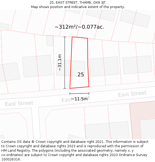 25, EAST STREET, THAME, OX9 3JT: Plot and title map