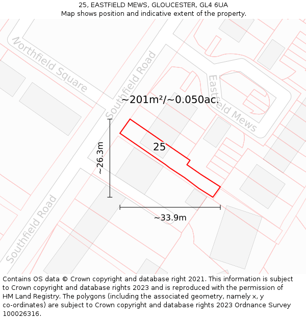 25, EASTFIELD MEWS, GLOUCESTER, GL4 6UA: Plot and title map