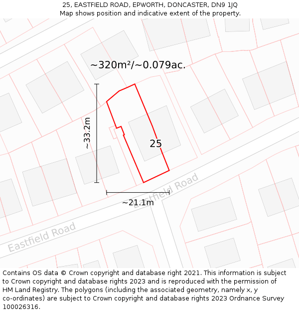 25, EASTFIELD ROAD, EPWORTH, DONCASTER, DN9 1JQ: Plot and title map