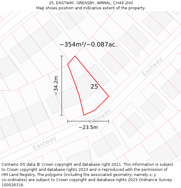 25, EASTWAY, GREASBY, WIRRAL, CH49 2NS: Plot and title map