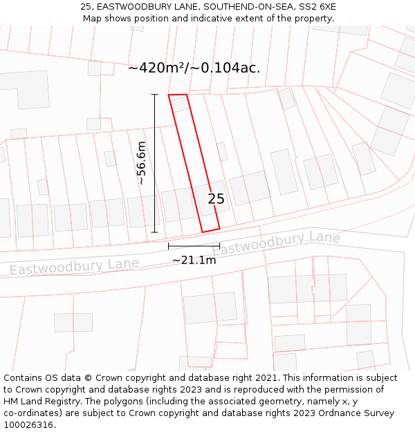 25, EASTWOODBURY LANE, SOUTHEND-ON-SEA, SS2 6XE: Plot and title map