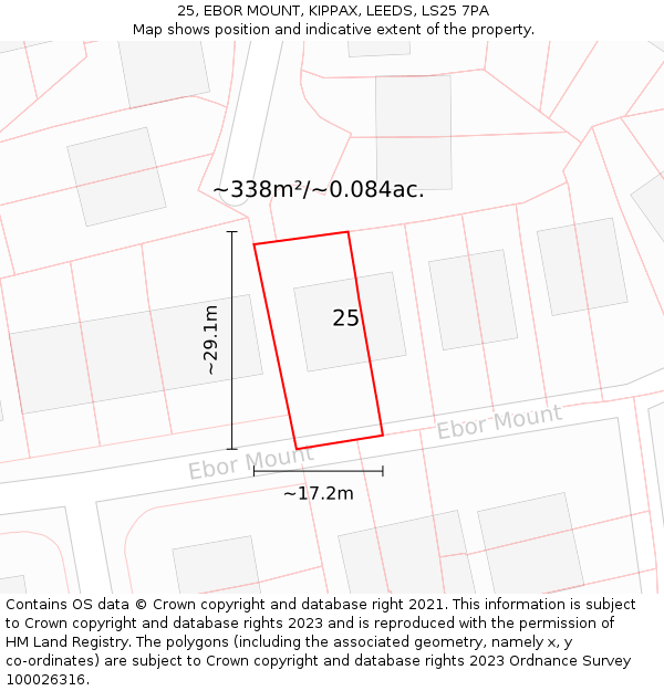 25, EBOR MOUNT, KIPPAX, LEEDS, LS25 7PA: Plot and title map