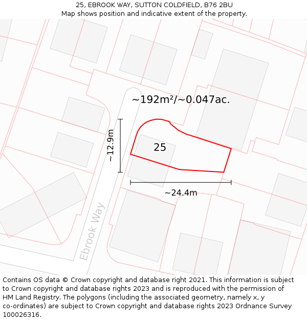 25, EBROOK WAY, SUTTON COLDFIELD, B76 2BU: Plot and title map