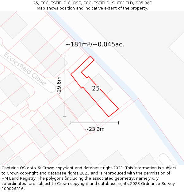 25, ECCLESFIELD CLOSE, ECCLESFIELD, SHEFFIELD, S35 9AF: Plot and title map