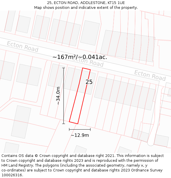 25, ECTON ROAD, ADDLESTONE, KT15 1UE: Plot and title map