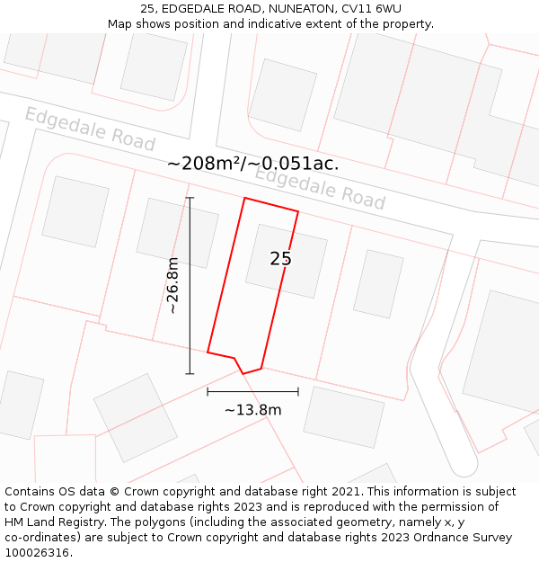 25, EDGEDALE ROAD, NUNEATON, CV11 6WU: Plot and title map