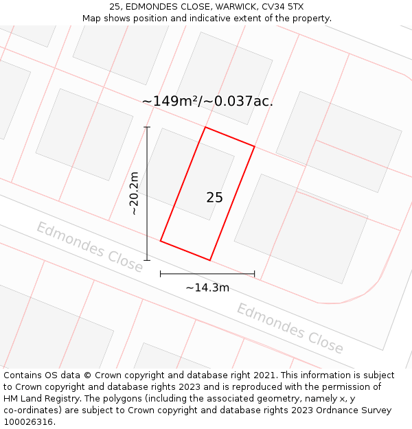 25, EDMONDES CLOSE, WARWICK, CV34 5TX: Plot and title map
