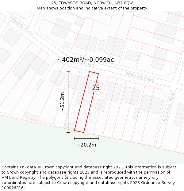 25, EDWARDS ROAD, NORWICH, NR7 8QW: Plot and title map