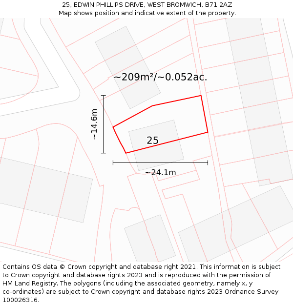 25, EDWIN PHILLIPS DRIVE, WEST BROMWICH, B71 2AZ: Plot and title map