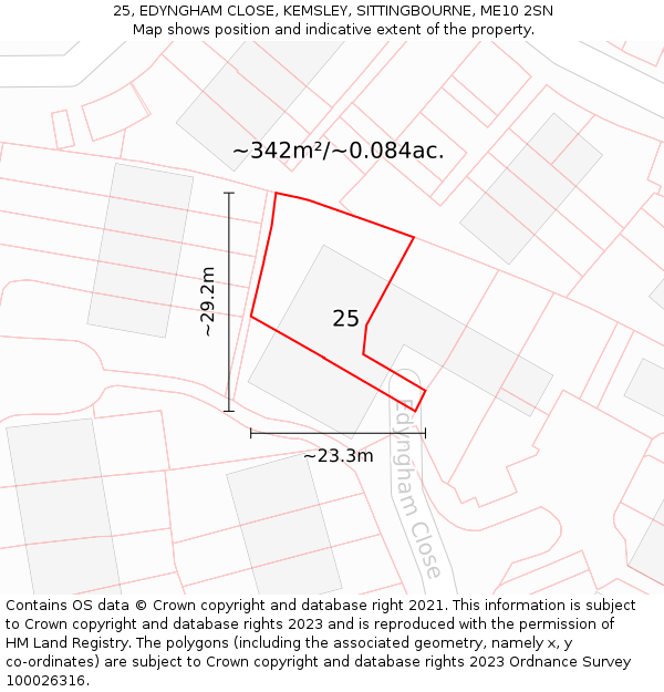 25, EDYNGHAM CLOSE, KEMSLEY, SITTINGBOURNE, ME10 2SN: Plot and title map