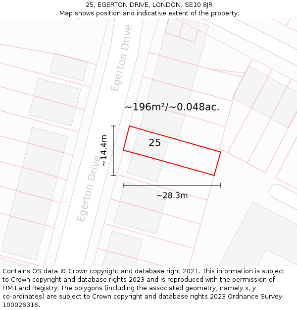 25, EGERTON DRIVE, LONDON, SE10 8JR: Plot and title map