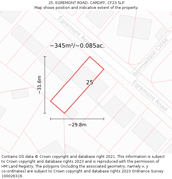 25, EGREMONT ROAD, CARDIFF, CF23 5LP: Plot and title map