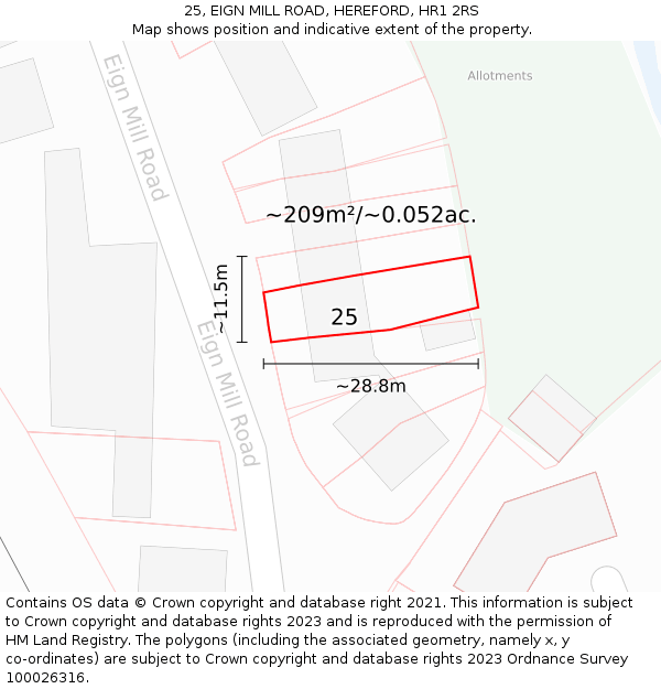 25, EIGN MILL ROAD, HEREFORD, HR1 2RS: Plot and title map