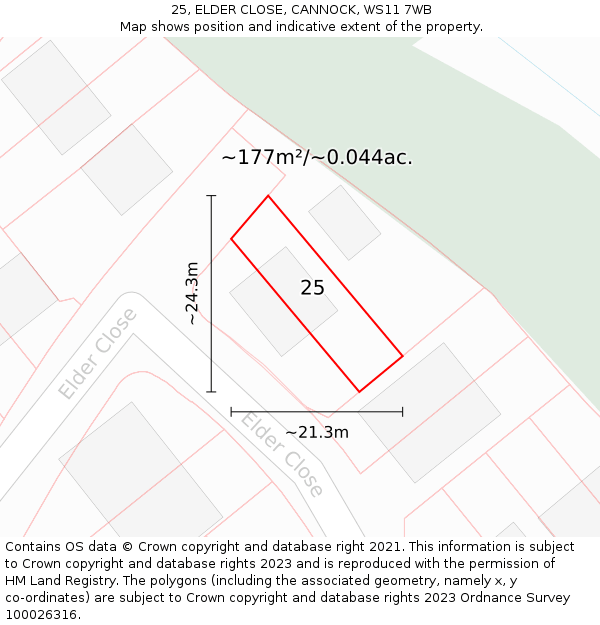 25, ELDER CLOSE, CANNOCK, WS11 7WB: Plot and title map