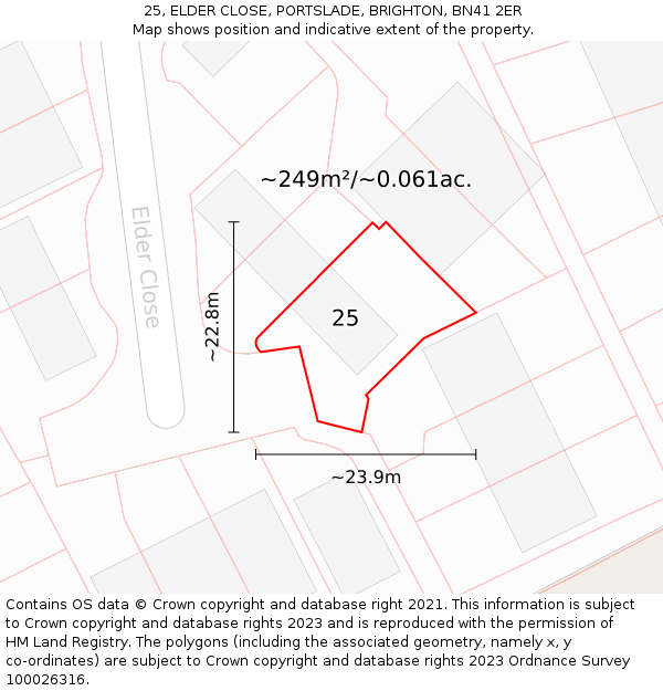 25, ELDER CLOSE, PORTSLADE, BRIGHTON, BN41 2ER: Plot and title map