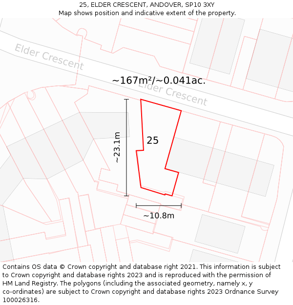 25, ELDER CRESCENT, ANDOVER, SP10 3XY: Plot and title map