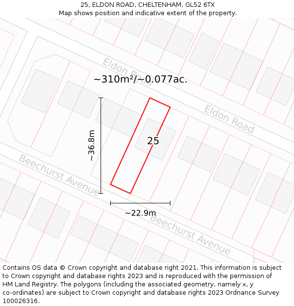 25, ELDON ROAD, CHELTENHAM, GL52 6TX: Plot and title map