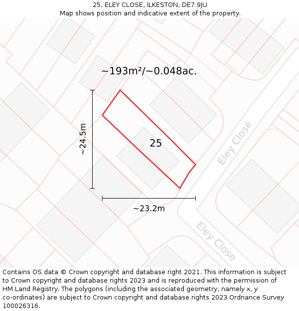 25, ELEY CLOSE, ILKESTON, DE7 9JU: Plot and title map