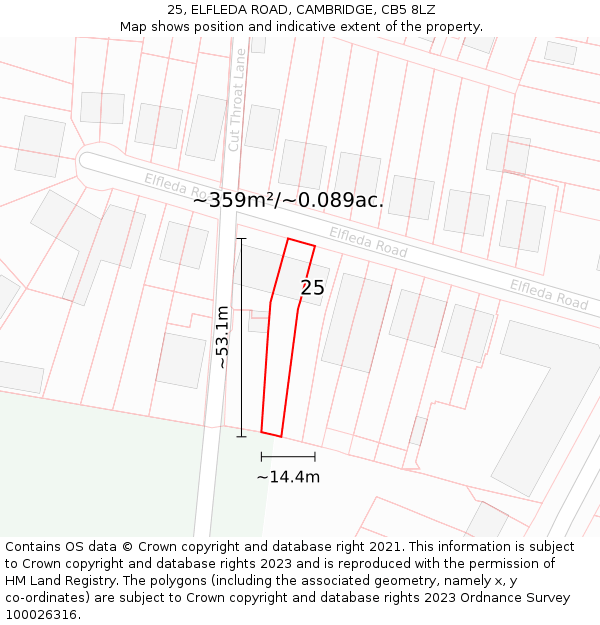 25, ELFLEDA ROAD, CAMBRIDGE, CB5 8LZ: Plot and title map