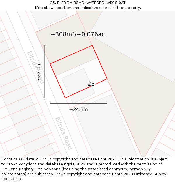 25, ELFRIDA ROAD, WATFORD, WD18 0AT: Plot and title map