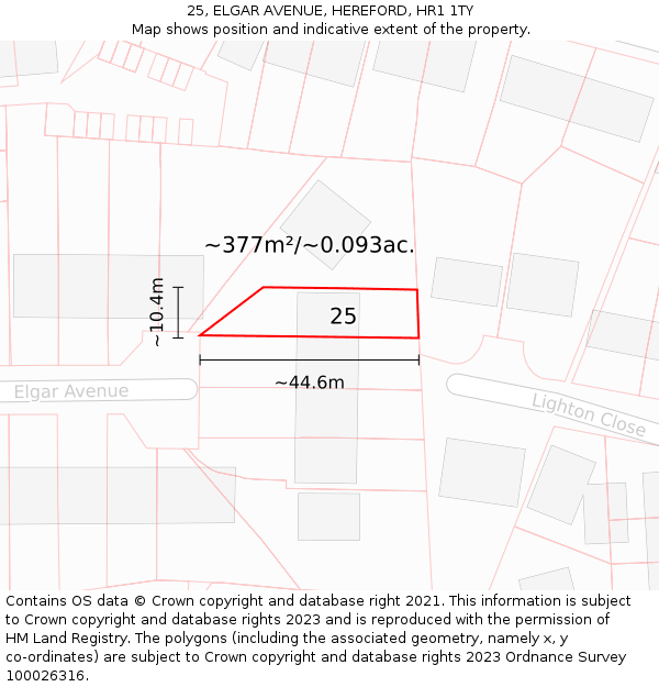 25, ELGAR AVENUE, HEREFORD, HR1 1TY: Plot and title map