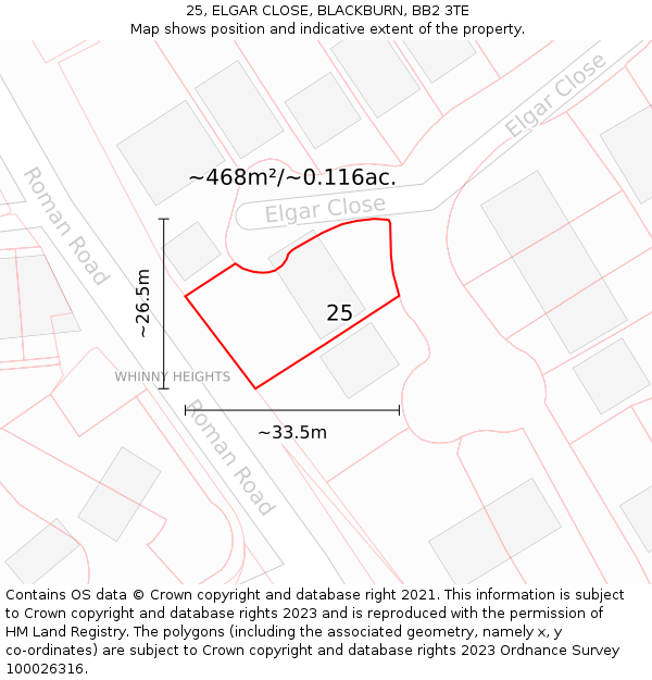 25, ELGAR CLOSE, BLACKBURN, BB2 3TE: Plot and title map