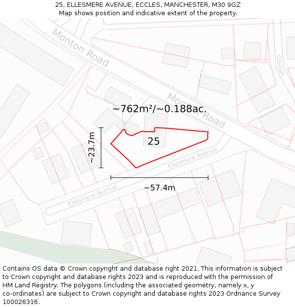 25, ELLESMERE AVENUE, ECCLES, MANCHESTER, M30 9GZ: Plot and title map