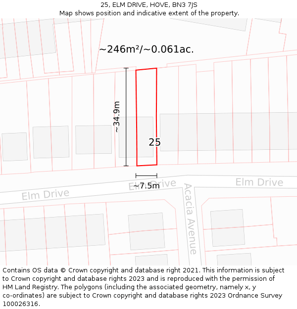 25, ELM DRIVE, HOVE, BN3 7JS: Plot and title map