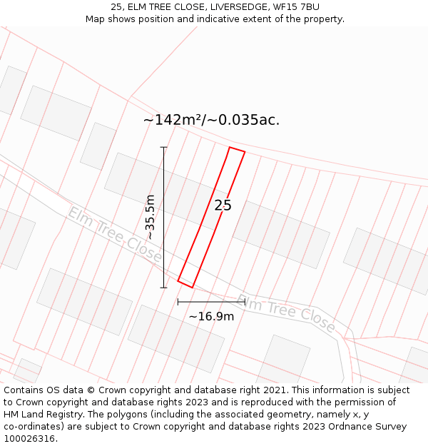 25, ELM TREE CLOSE, LIVERSEDGE, WF15 7BU: Plot and title map