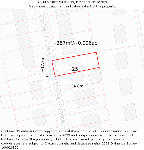 25, ELM TREE GARDENS, DEVIZES, SN10 3ES: Plot and title map
