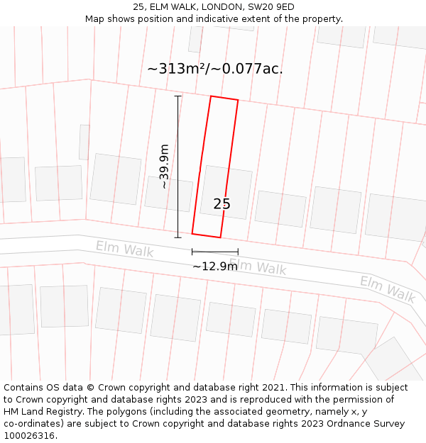 25, ELM WALK, LONDON, SW20 9ED: Plot and title map