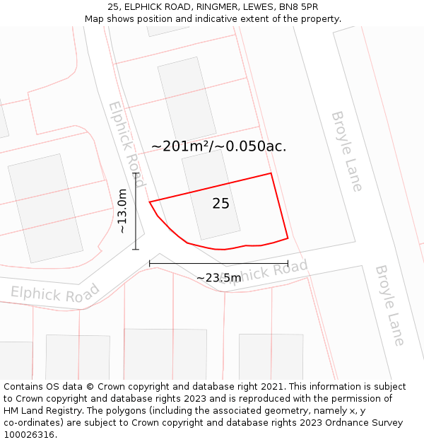 25, ELPHICK ROAD, RINGMER, LEWES, BN8 5PR: Plot and title map