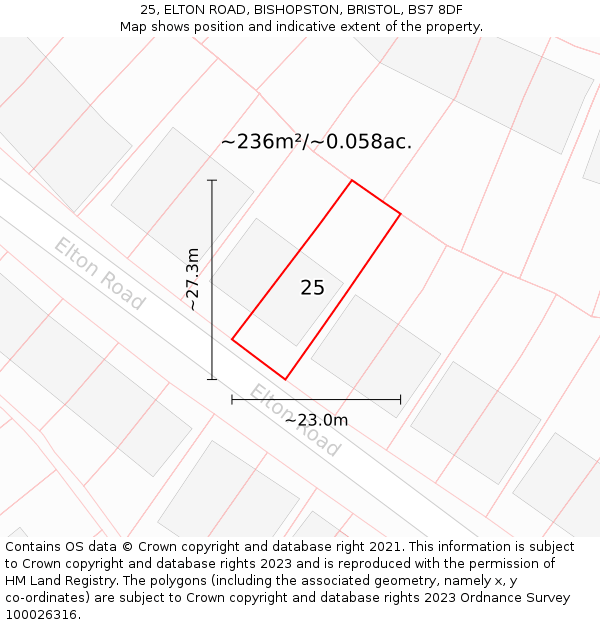 25, ELTON ROAD, BISHOPSTON, BRISTOL, BS7 8DF: Plot and title map