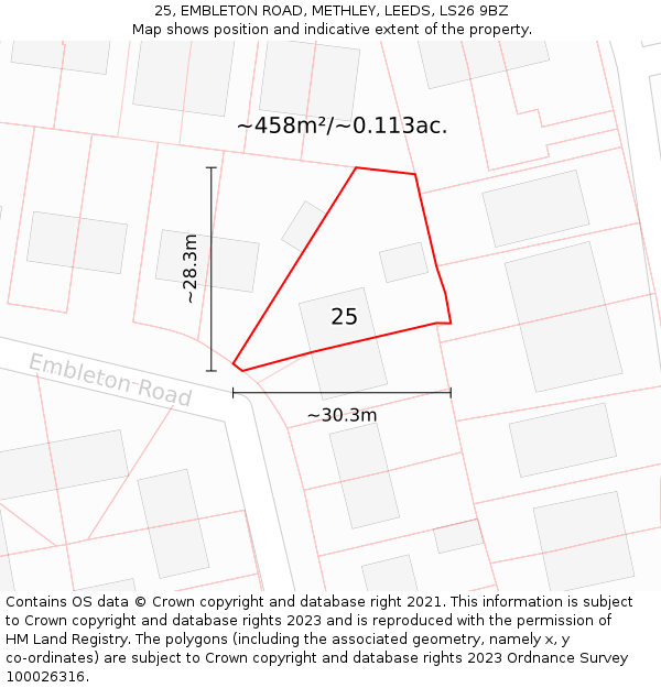 25, EMBLETON ROAD, METHLEY, LEEDS, LS26 9BZ: Plot and title map