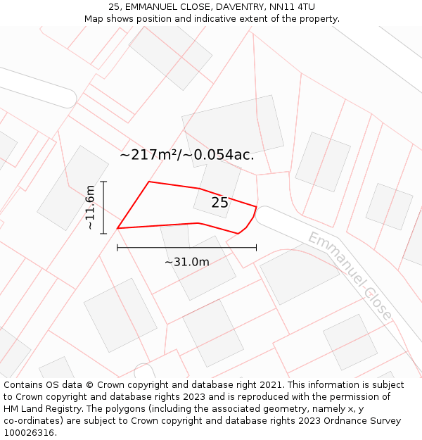 25, EMMANUEL CLOSE, DAVENTRY, NN11 4TU: Plot and title map