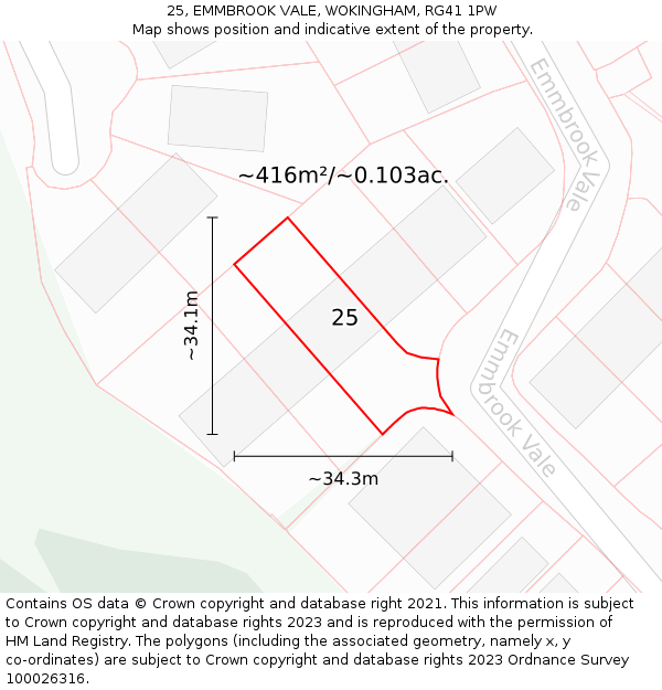 25, EMMBROOK VALE, WOKINGHAM, RG41 1PW: Plot and title map