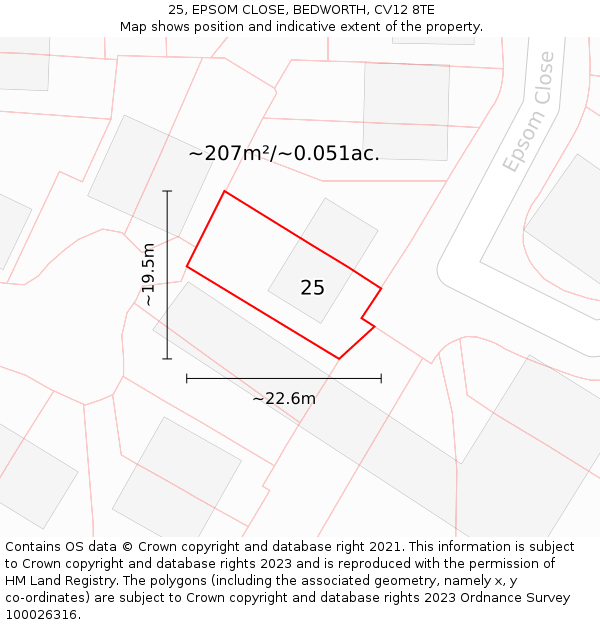 25, EPSOM CLOSE, BEDWORTH, CV12 8TE: Plot and title map