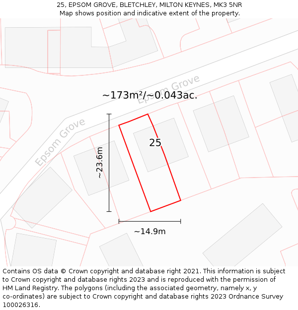 25, EPSOM GROVE, BLETCHLEY, MILTON KEYNES, MK3 5NR: Plot and title map