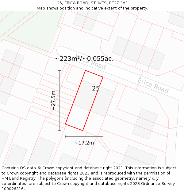 25, ERICA ROAD, ST. IVES, PE27 3AF: Plot and title map