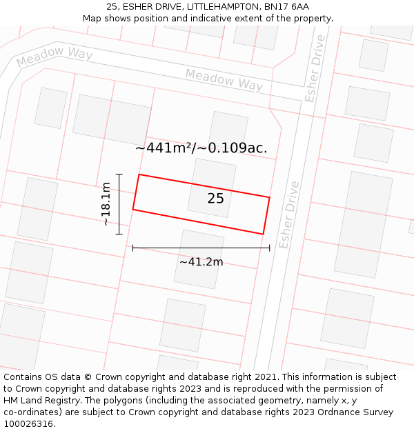 25, ESHER DRIVE, LITTLEHAMPTON, BN17 6AA: Plot and title map