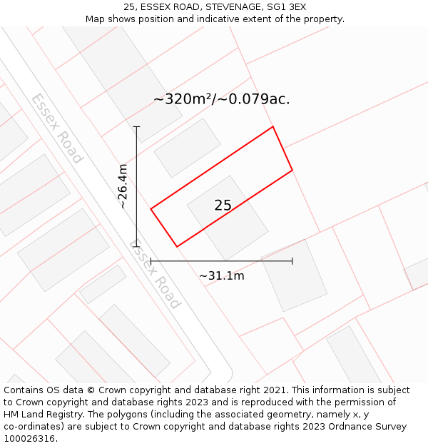 25, ESSEX ROAD, STEVENAGE, SG1 3EX: Plot and title map