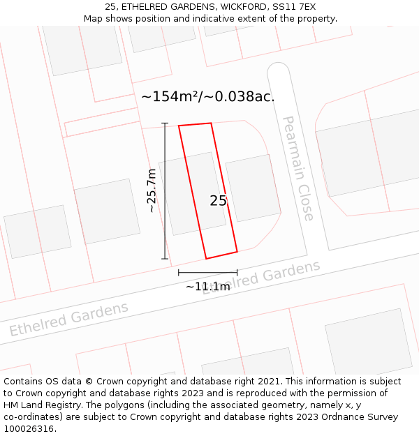 25, ETHELRED GARDENS, WICKFORD, SS11 7EX: Plot and title map