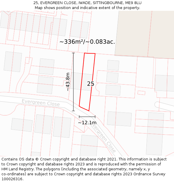 25, EVERGREEN CLOSE, IWADE, SITTINGBOURNE, ME9 8LU: Plot and title map