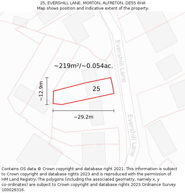 25, EVERSHILL LANE, MORTON, ALFRETON, DE55 6HA: Plot and title map