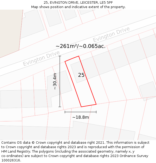 25, EVINGTON DRIVE, LEICESTER, LE5 5PF: Plot and title map
