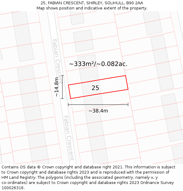 25, FABIAN CRESCENT, SHIRLEY, SOLIHULL, B90 2AA: Plot and title map