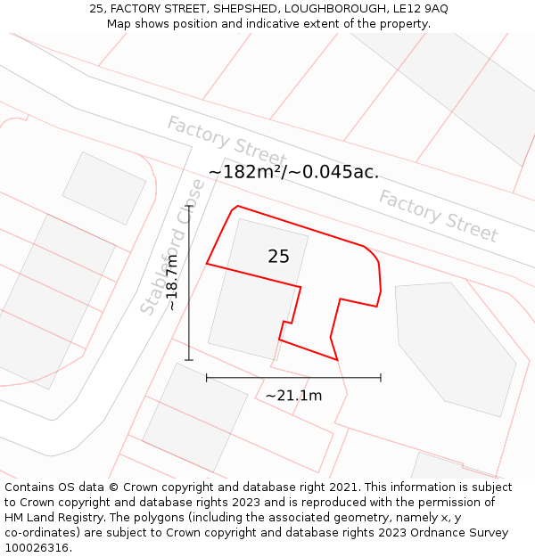 25, FACTORY STREET, SHEPSHED, LOUGHBOROUGH, LE12 9AQ: Plot and title map