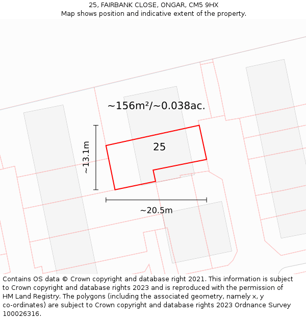 25, FAIRBANK CLOSE, ONGAR, CM5 9HX: Plot and title map