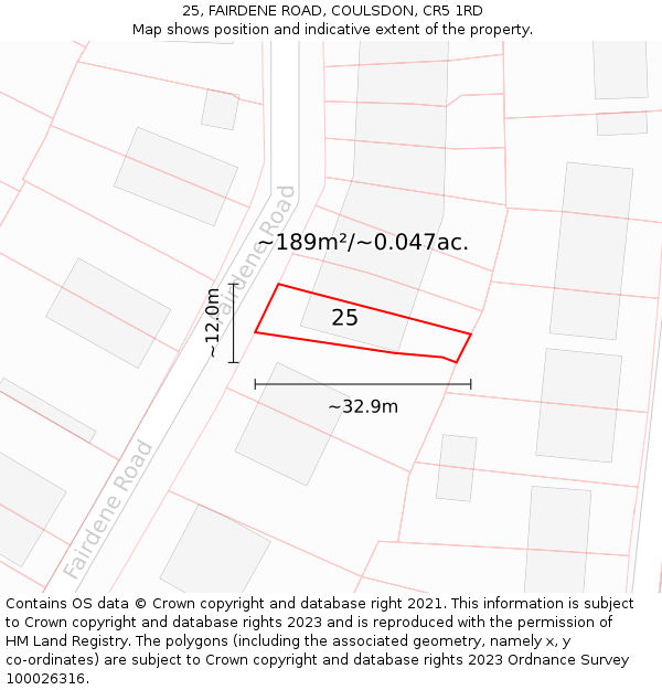 25, FAIRDENE ROAD, COULSDON, CR5 1RD: Plot and title map